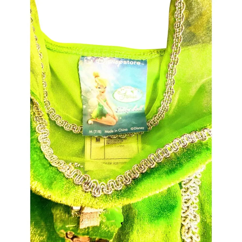 Disney Tinker Bell Fairy Costume Dress Green Velvet Girls Size 7-8- No Wings